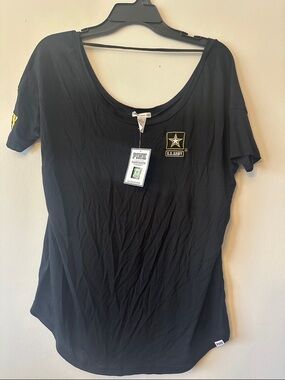 PINK Victoria's Secret army Black Scoop Neck Tee with U.S. Army Patch